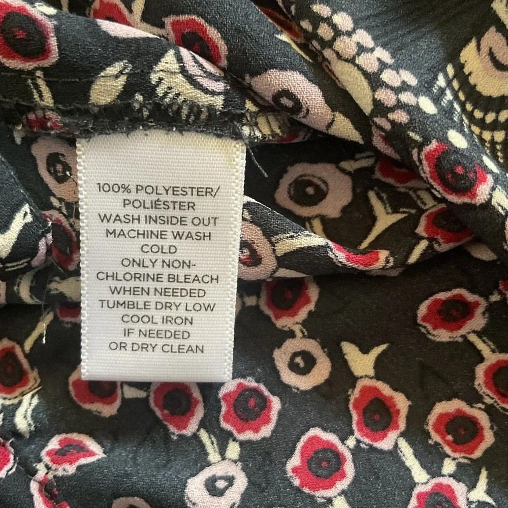 LOFT Floral Blouse XXL Black Pink Long Sleeve Boho Button Tab - Picture 6 of 7